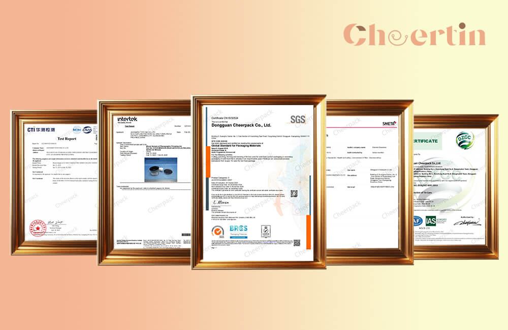 Cheerpack tin box certificates